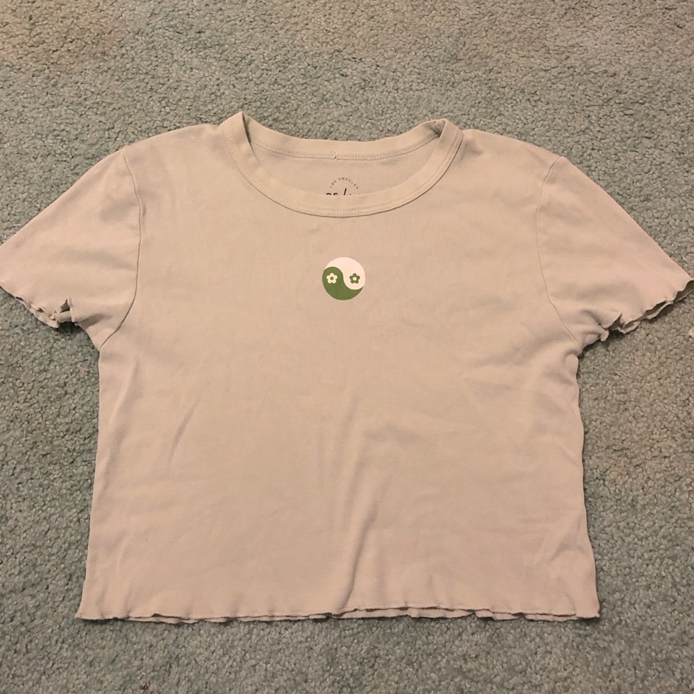 PacSun Green Cropped Ruffled Yin Yang Baby Tee